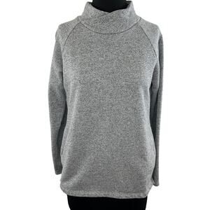 THEORY Gray Heather Mock Neck Cotton Terry Long Sleeve Pocket Tunic Sweater S